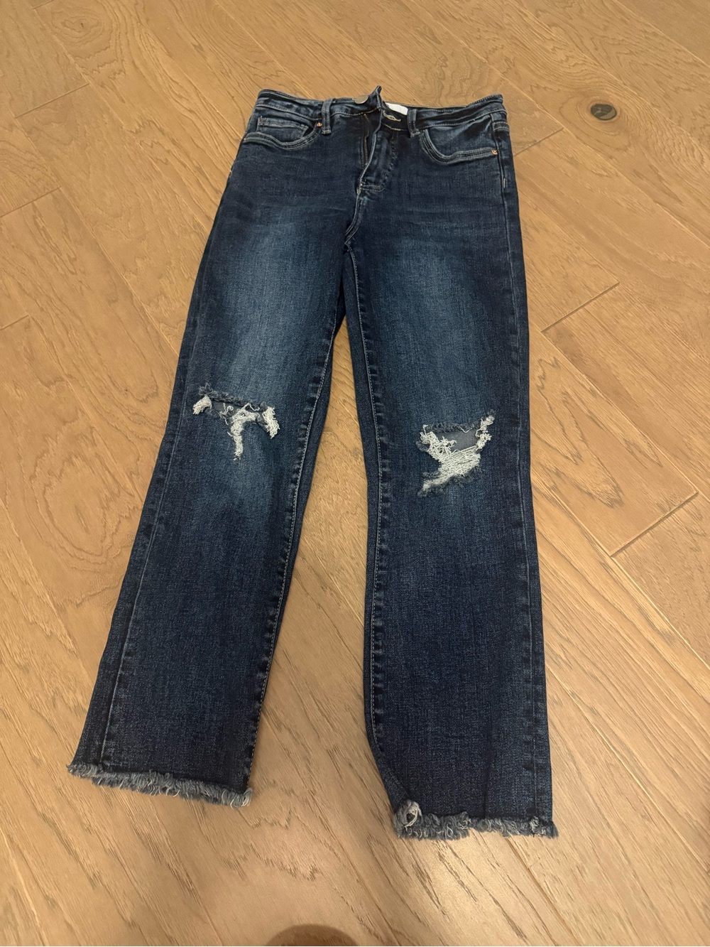 rag & bone Dark Blue Distressed Straight-Leg Jeans